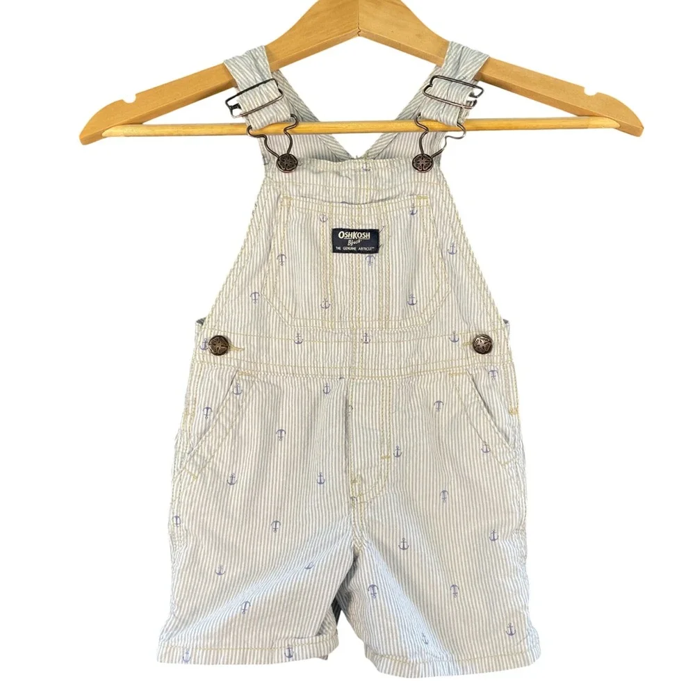 OshKosh B'Gosh Toddler Anchor Shortalls‎ Size 2T Striped Nautical Preppy